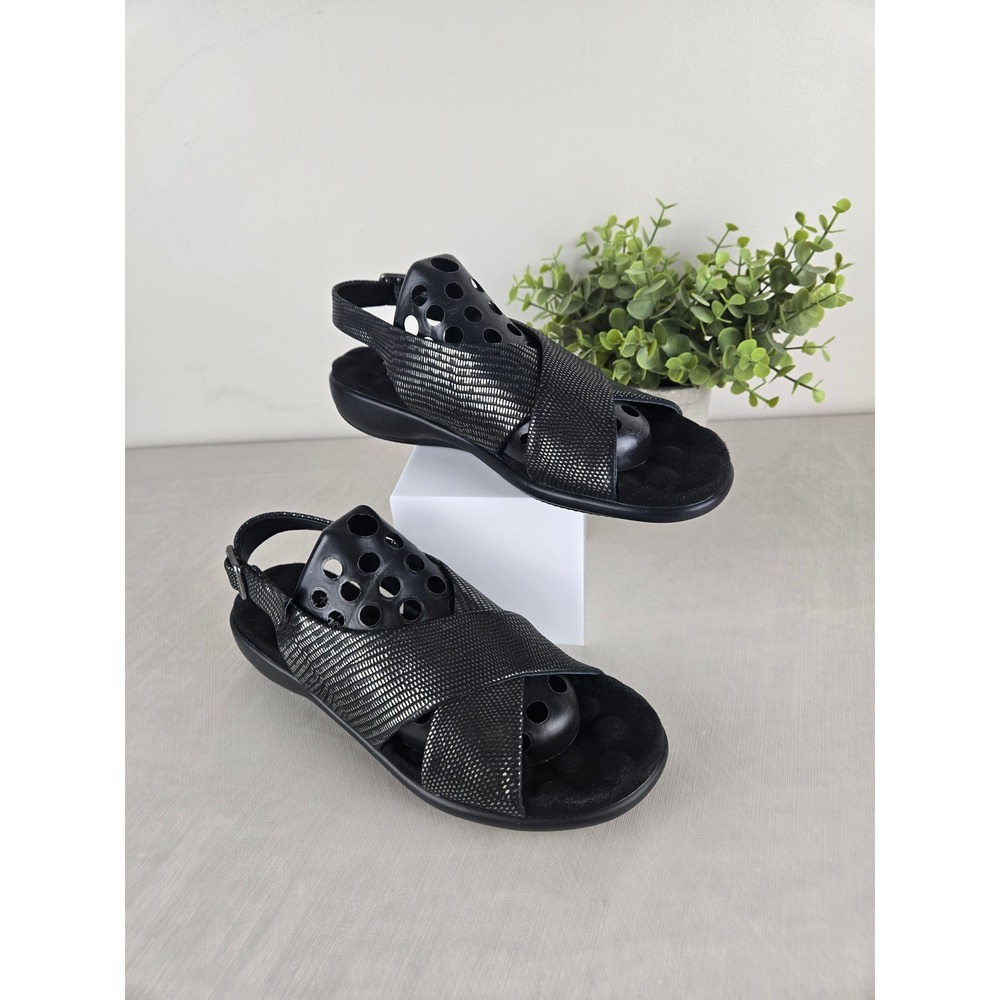 Amaztep walking cradles Black Metallic Strappy Slingback Sandals Women's Size 7M
